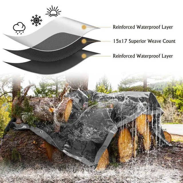 Alt view image 6 of 6 - 10x20FT Heavy Duty Tarps, Waterproof 16 Mil Thick Camping Tarp | Large Waterproof Tarp with 15x17 Weave Tear Resistant UV Resistant Multipurpose Protective Cover for Tent Car Roof Boat