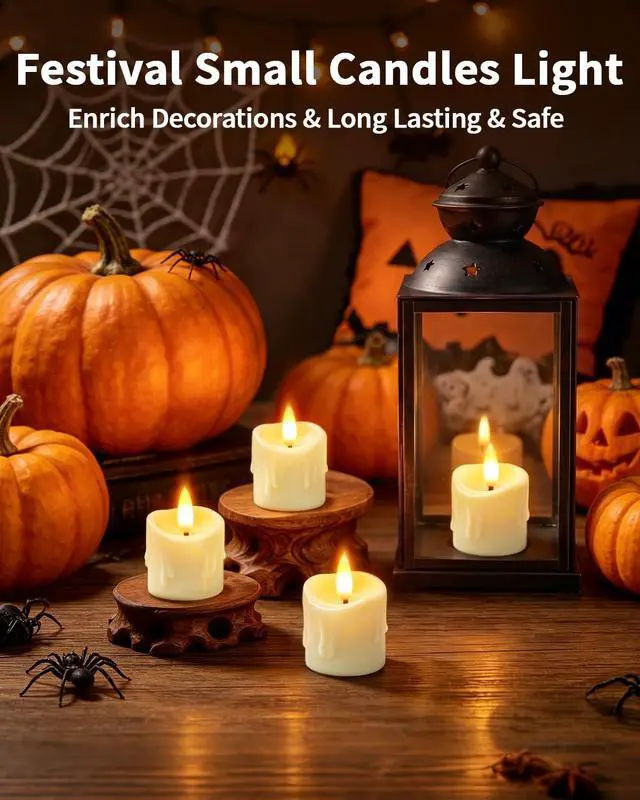 Alt view image 5 of 7 - 6 Pack Small Rechargeable Flameless Candles with Remote Timer | 1.5"x2" LED Tea Lights Flickering Mini Candles Battery Operated Votive Fake Candles for Halloween Wedding Party Table Decor