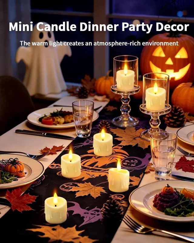 Alt view image 6 of 7 - 6 Pack Small Rechargeable Flameless Candles with Remote Timer | 1.5"x2" LED Tea Lights Flickering Mini Candles Battery Operated Votive Fake Candles for Halloween Wedding Party Table Decor