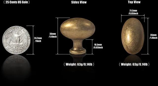 Alt view image 2 of 4 - 1.2Inch(36MM) Oval Antique Brass Cabinet Knobs, Zinc Alloy for Drawer Knobs for Dresser Cupboard Wardrobe,6 Packed