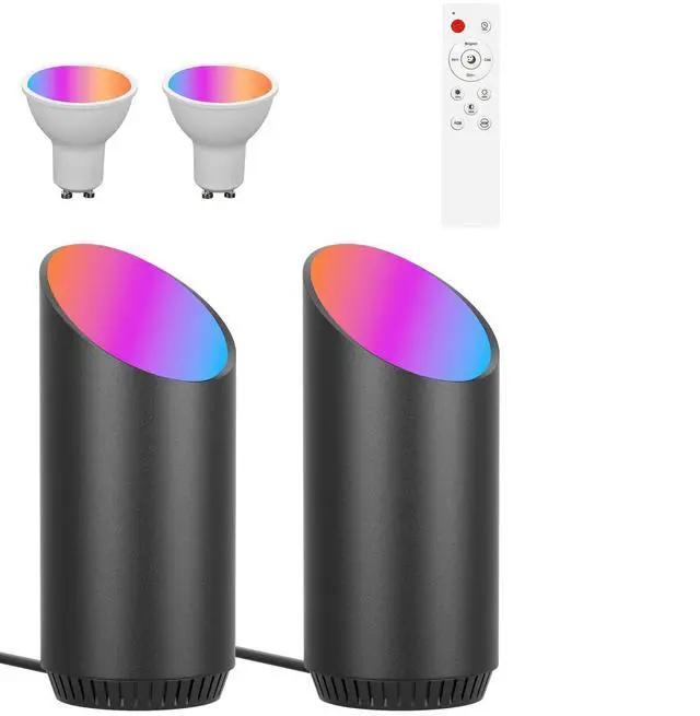 Main image of 2 Pack Up Lights Indoor Floor Can Light, 6W RGB GU10 LED Spotlights, Indoor Uplights for Home Accent, Plant, Artwork, 5.9FT Plug Cord & Foot Switch, Black