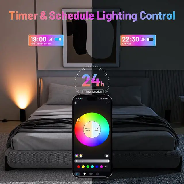 Alt view image 5 of 7 - 2 Pack Up Lights Indoor Floor Can Light, 6W RGB GU10 LED Spotlights, Indoor Uplights for Home Accent, Plant, Artwork, 5.9FT Plug Cord & Foot Switch, Black