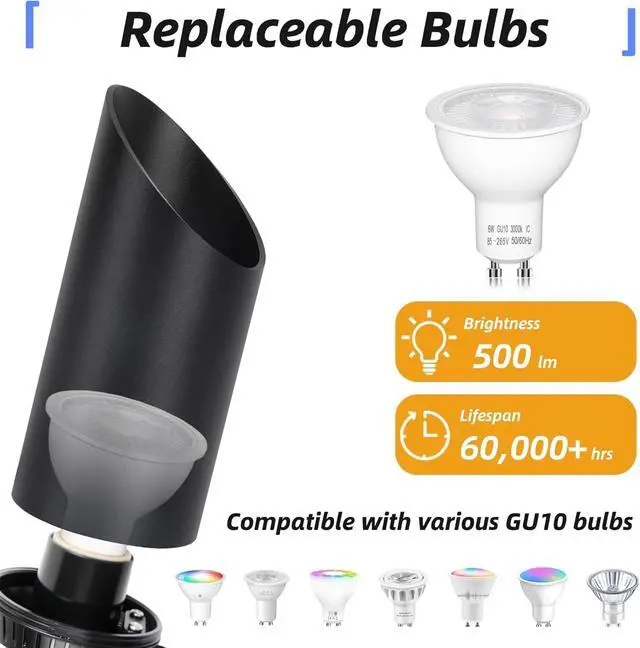 Alt view image 7 of 7 - 2 Pack Up Lights Indoor Floor Can Light, 6W RGB GU10 LED Spotlights, Indoor Uplights for Home Accent, Plant, Artwork, 5.9FT Plug Cord & Foot Switch, Black