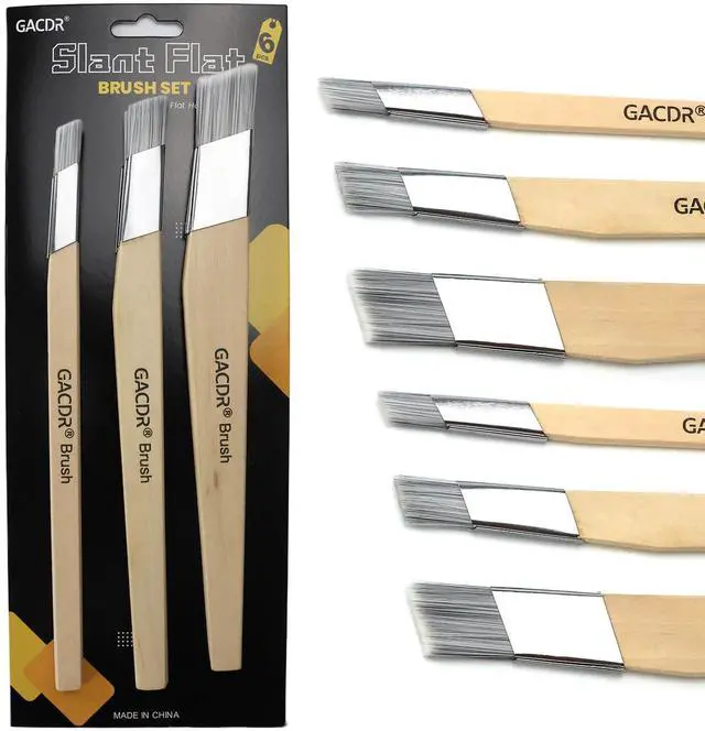 Main image of Slant Lining Fitch Trim Paint Brushes, Pack of 6, 0.5", 0.75", 1" | Angled Cutting In Paint Brush, Fast Accurate Detail & Control, Hobby & Craft, 2 Each of 3 Sizes