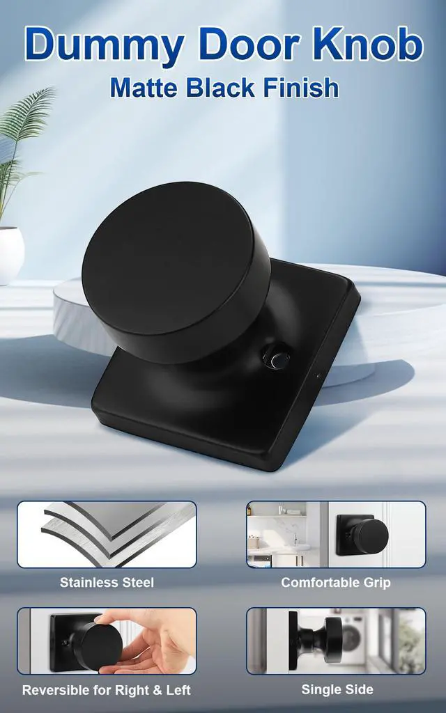 Alt view image 2 of 7 - Dummy Door Knob Matte Black Finish, 2 Pack Standard Size Interior Door Handles Single Sided Dummy Door Handles, Flat Ball Knob for Closet