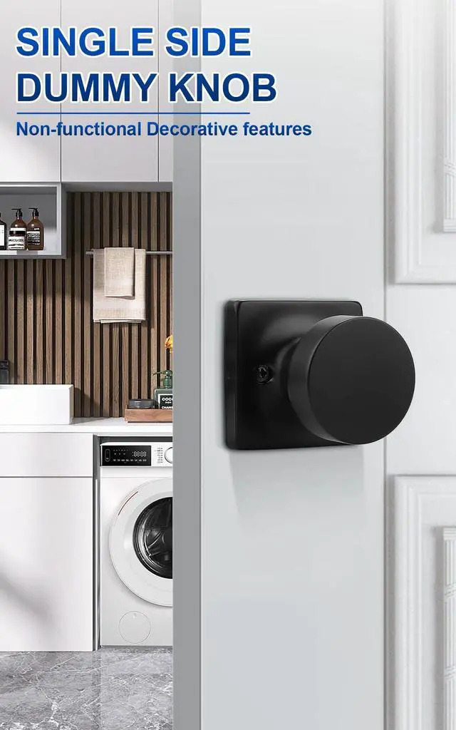Alt view image 4 of 7 - Dummy Door Knob Matte Black Finish, 2 Pack Standard Size Interior Door Handles Single Sided Dummy Door Handles, Flat Ball Knob for Closet