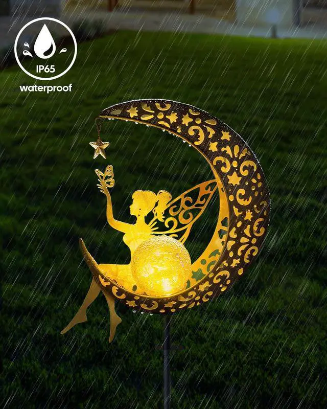 Alt view image 7 of 7 - Solar Fairy Moon Garden Stake Light, Outdoor Yard Patio Decor Gift | Auto dusk glow; no wiring; rust-resistant metal; warm patterned reflections; pathway, lawn and backyard accent