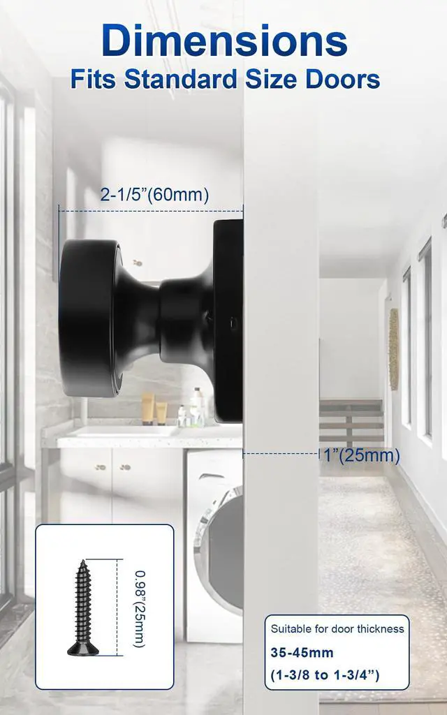 Alt view image 6 of 7 - Dummy Door Knob Matte Black Finish, 2 Pack Standard Size Interior Door Handles Single Sided Dummy Door Handles, Flat Ball Knob for Closet