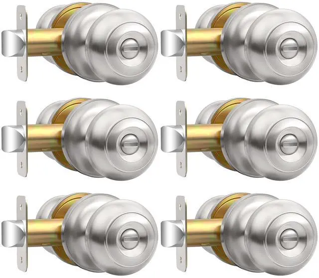 Main image of Privacy Door Knob with Lock, Keyless Door Knobs Interior Lock 6 Pack | Keyless Brushed Nickel Interior Bedroom Door Knobs with Lock, Bathroom Door Knob for Left/Right Handle Door, Adjustable Latch