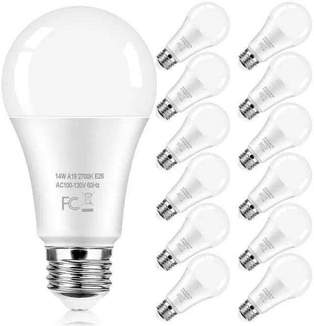 Main image of 12-Pack A19 LED Light Bulb 100 Watt Equivalent, 14W 1600LM Non-Dimmable Bright Light Bulbs, 2700K Warm White Standard E26 Base LED Bulbs for Kitchen Bathroom Home Lighting Lamp, 90+ High CRI