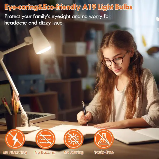 Alt view image 3 of 7 - 12-Pack A19 LED Light Bulb 100 Watt Equivalent, 14W 1600LM Non-Dimmable Bright Light Bulbs, 2700K Warm White Standard E26 Base LED Bulbs for Kitchen Bathroom Home Lighting Lamp, 90+ High CRI