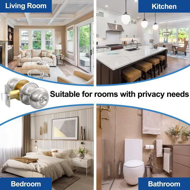 Alt view image 6 of 6 - Privacy Door Knob with Lock, Keyless Door Knobs Interior Lock 6 Pack | Keyless Brushed Nickel Interior Bedroom Door Knobs with Lock, Bathroom Door Knob for Left/Right Handle Door, Adjustable Latch