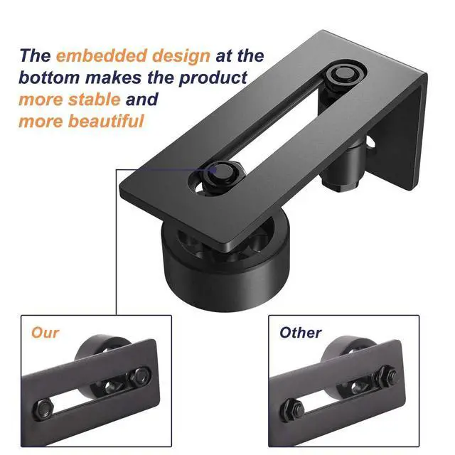 Alt view image 2 of 7 - Sliding Barn Door Floor Guide for Bottom Adjustable Roller | 8 Setup Options for DIYers - Flush Design Bottom Flat Barn Door Floor Guide Stay Roller (Black) 1PCS