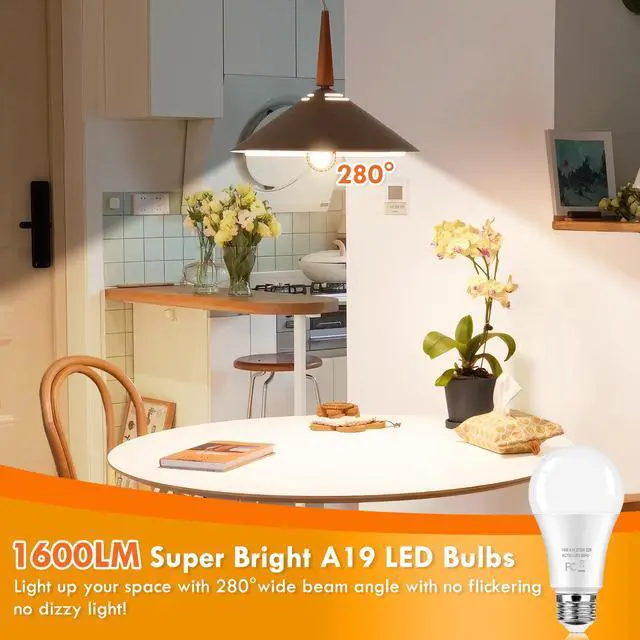 Alt view image 4 of 7 - 12-Pack A19 LED Light Bulb 100 Watt Equivalent, 14W 1600LM Non-Dimmable Bright Light Bulbs, 2700K Warm White Standard E26 Base LED Bulbs for Kitchen Bathroom Home Lighting Lamp, 90+ High CRI