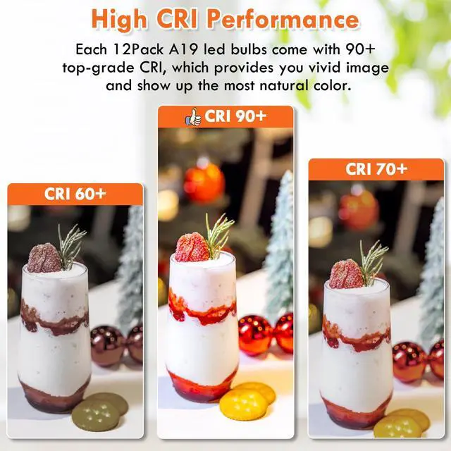 Alt view image 5 of 7 - 12-Pack A19 LED Light Bulb 100 Watt Equivalent, 14W 1600LM Non-Dimmable Bright Light Bulbs, 2700K Warm White Standard E26 Base LED Bulbs for Kitchen Bathroom Home Lighting Lamp, 90+ High CRI
