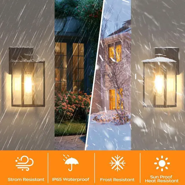 Alt view image 2 of 7 - Exterior Lighting Fixture Wall Mount, Outdoor Porch Light Wall Sconce | 10.65 inch, Anti-Rust Metal Frame, Tempered Glass, E26 Base, Waterproof, Wall Lantern for House, Patio, Garage, Entryway