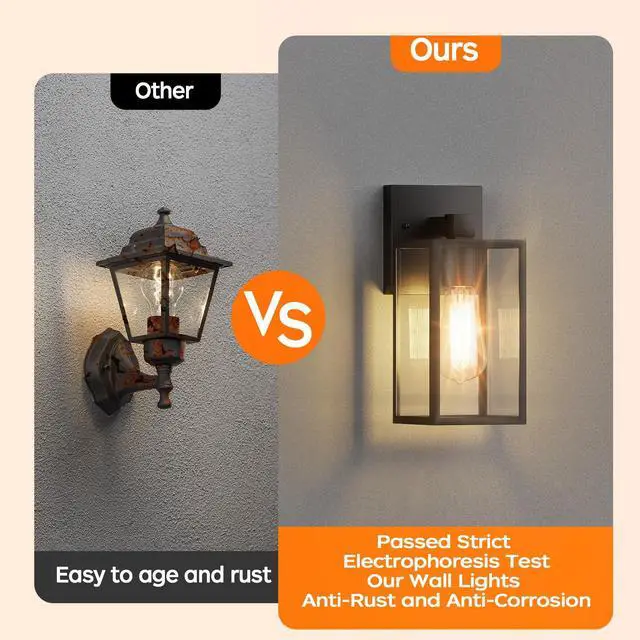 Alt view image 3 of 7 - Exterior Lighting Fixture Wall Mount, Outdoor Porch Light Wall Sconce | 10.65 inch, Anti-Rust Metal Frame, Tempered Glass, E26 Base, Waterproof, Wall Lantern for House, Patio, Garage, Entryway