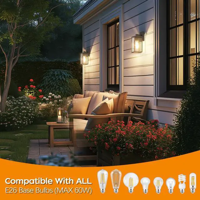 Alt view image 4 of 7 - Exterior Lighting Fixture Wall Mount, Outdoor Porch Light Wall Sconce | 10.65 inch, Anti-Rust Metal Frame, Tempered Glass, E26 Base, Waterproof, Wall Lantern for House, Patio, Garage, Entryway