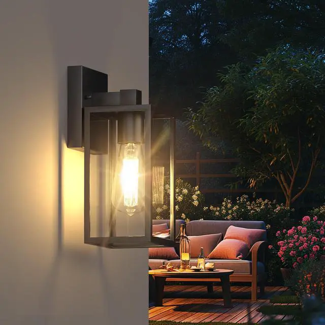 Alt view image 6 of 7 - Exterior Lighting Fixture Wall Mount, Outdoor Porch Light Wall Sconce | 10.65 inch, Anti-Rust Metal Frame, Tempered Glass, E26 Base, Waterproof, Wall Lantern for House, Patio, Garage, Entryway