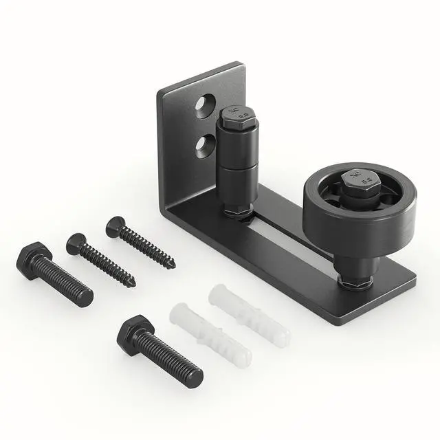 Alt view image 7 of 7 - Sliding Barn Door Floor Guide for Bottom Adjustable Roller | 8 Setup Options for DIYers - Flush Design Bottom Flat Barn Door Floor Guide Stay Roller (Black) 1PCS
