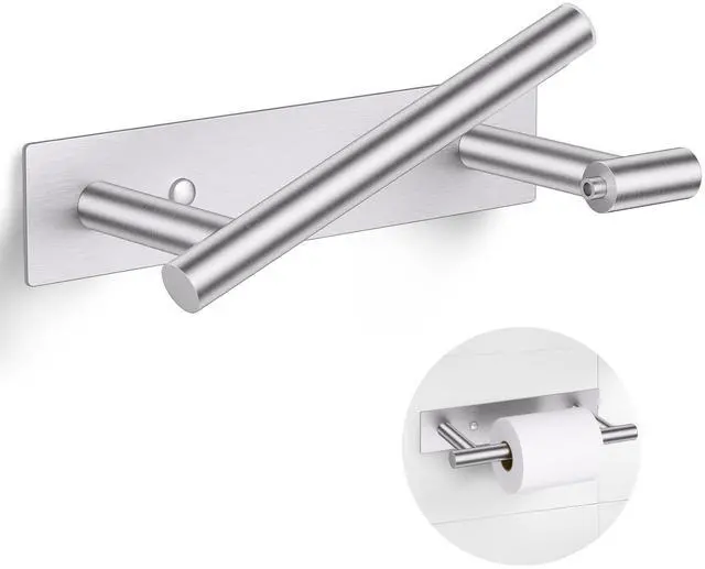 Main image of Brushed Nickel Toilet Paper Holder, Adhesive or Screw Toilet Roll Holder Wall Mount, SUS304 Stainless Steel Double Post Pivoting Toilet Roll Holder for Bathroom, Kitchen, Washroom