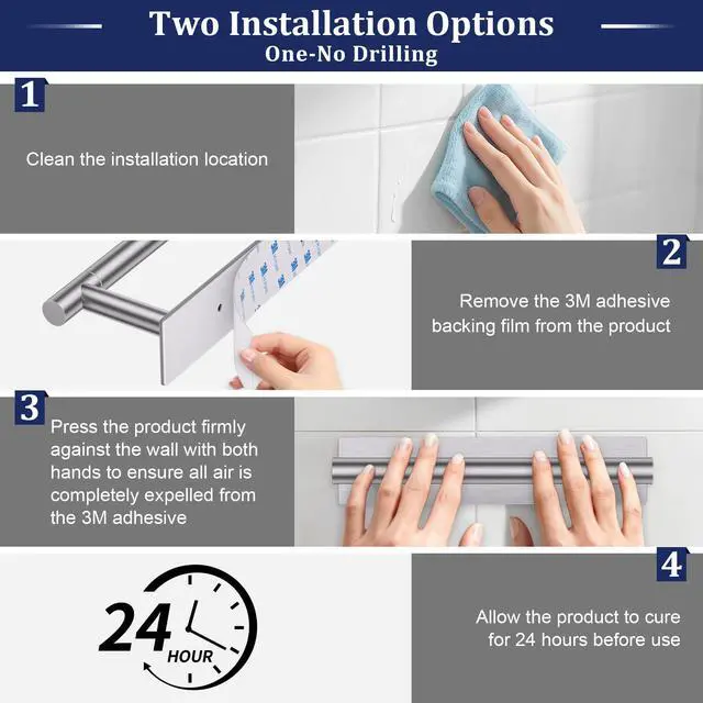 Alt view image 4 of 7 - Brushed Nickel Toilet Paper Holder, Adhesive or Screw Toilet Roll Holder Wall Mount, SUS304 Stainless Steel Double Post Pivoting Toilet Roll Holder for Bathroom, Kitchen, Washroom