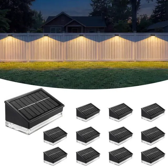 Main image of Solar Fence Lights 12 Pack, Outdoor Solar Lights with 3 Color Temperatures, IP65 Waterproof Wide-Angle LED Lighting for Fence, Patio, Yard, Deck, Wall, Garden (Black)