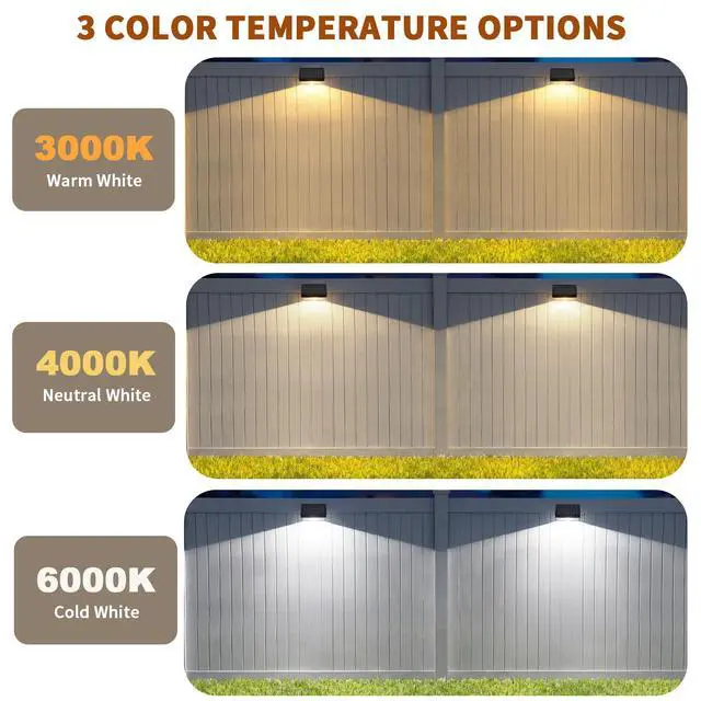 Alt view image 2 of 7 - Solar Fence Lights 12 Pack, Outdoor Solar Lights with 3 Color Temperatures, IP65 Waterproof Wide-Angle LED Lighting for Fence, Patio, Yard, Deck, Wall, Garden (Black)