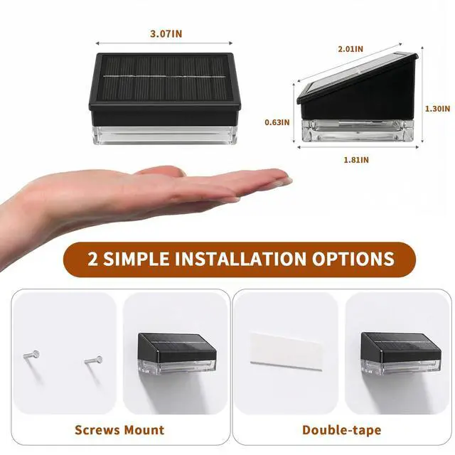 Alt view image 4 of 7 - Solar Fence Lights 12 Pack, Outdoor Solar Lights with 3 Color Temperatures, IP65 Waterproof Wide-Angle LED Lighting for Fence, Patio, Yard, Deck, Wall, Garden (Black)
