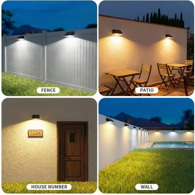 Alt view image 5 of 7 - Solar Fence Lights 12 Pack, Outdoor Solar Lights with 3 Color Temperatures, IP65 Waterproof Wide-Angle LED Lighting for Fence, Patio, Yard, Deck, Wall, Garden (Black)