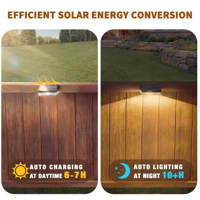Alt view image 6 of 7 - Solar Fence Lights 12 Pack, Outdoor Solar Lights with 3 Color Temperatures, IP65 Waterproof Wide-Angle LED Lighting for Fence, Patio, Yard, Deck, Wall, Garden (Black)