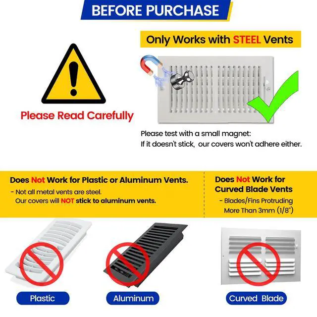 Alt view image 3 of 7 - Magnetic Vent Covers, Extra Strong Magnets, 8" x 12" (4 Pack) Ultra Thick 60mil, Complete Seal, Air Vent Covers for Home Floor, Ceiling, Wall Registers, HVAC, AC, RV, and Heater Vents