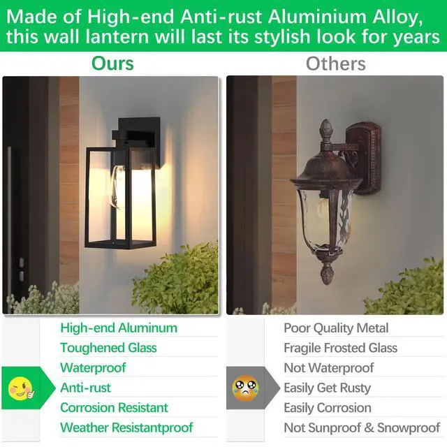 Alt view image 5 of 7 - Outdoor Wall Light Fixture, Exterior Waterproof Wall Lantern | Porch Wall Sconce Black, Anti-Rust, E26 Socket, Clear Glass, Outside Wall Mount Light, Front Door Lighting for Patio Garage