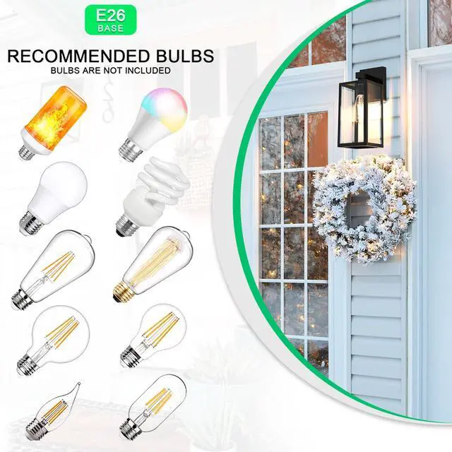 Alt view image 6 of 7 - Outdoor Wall Light Fixture, Exterior Waterproof Wall Lantern | Porch Wall Sconce Black, Anti-Rust, E26 Socket, Clear Glass, Outside Wall Mount Light, Front Door Lighting for Patio Garage