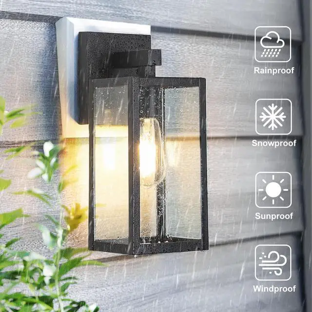 Alt view image 3 of 7 - Outdoor Wall Light Fixture, Exterior Waterproof Wall Lantern | Porch Wall Sconce Black, Anti-Rust, E26 Socket, Clear Glass, Outside Wall Mount Light, Front Door Lighting for Patio Garage