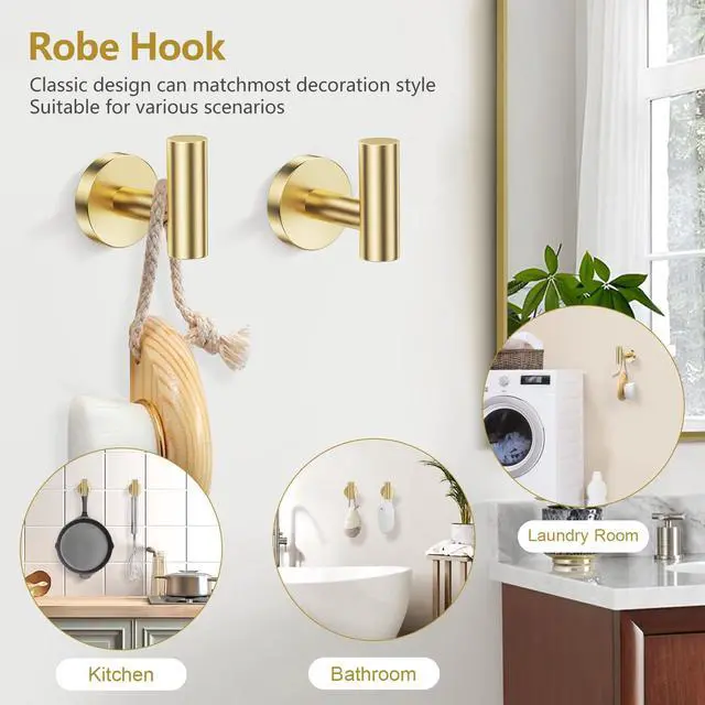 Alt view image 4 of 7 - 5 Piece Bathroom Hardware Set, Brushed Gold Bathroom Accessories | SUS304 Stainless Steel, 23.6" Brushed Gold Toilet Paper Holder with Shelf, Towel Racks for Bathroom Wall Mounted, Towel Bars