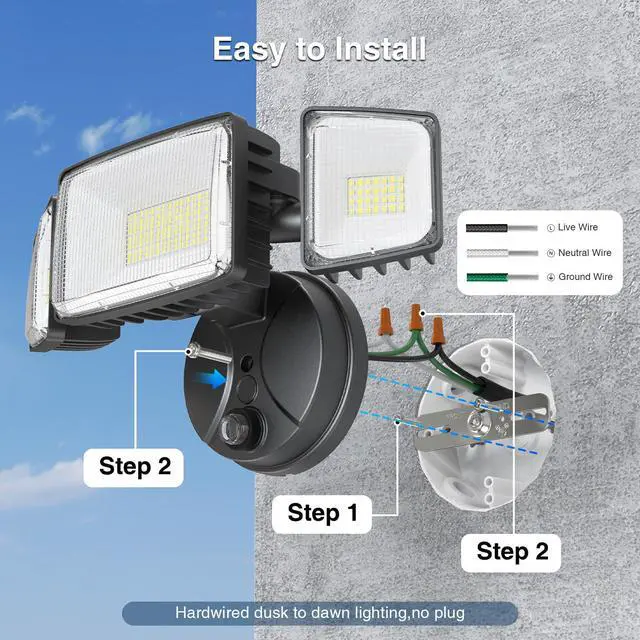 Alt view image 2 of 7 - 100w Dusk to Dawn Outdoor Lighting,11000LM Led Outdoor Light from Dusk Till Dawn,Super Bright Flood Light,IP66 Waterproof Exterior Security Black Light Fixture,3 Heads Photocell for Garage,Yard