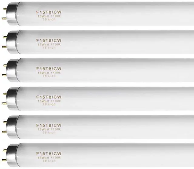 Main image of 18 Inch F15T8/CW T8 15W Fluorescent Light Bulb Cool White, F15T8/SP41 Replacement Bulb for Garage, Office, Kitchen Under-Cabine, G13 Base 6 Count
