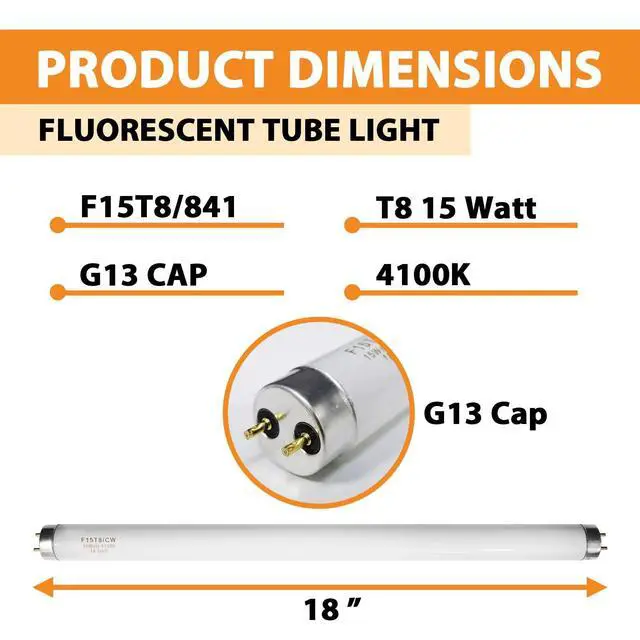 Alt view image 6 of 7 - 18 Inch F15T8/CW T8 15W Fluorescent Light Bulb Cool White, F15T8/SP41 Replacement Bulb for Garage, Office, Kitchen Under-Cabine, G13 Base 6 Count
