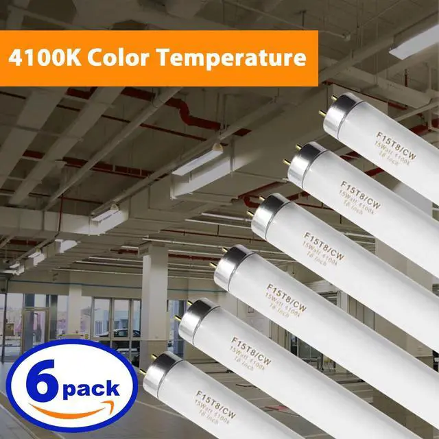 Alt view image 5 of 7 - 18 Inch F15T8/CW T8 15W Fluorescent Light Bulb Cool White, F15T8/SP41 Replacement Bulb for Garage, Office, Kitchen Under-Cabine, G13 Base 6 Count