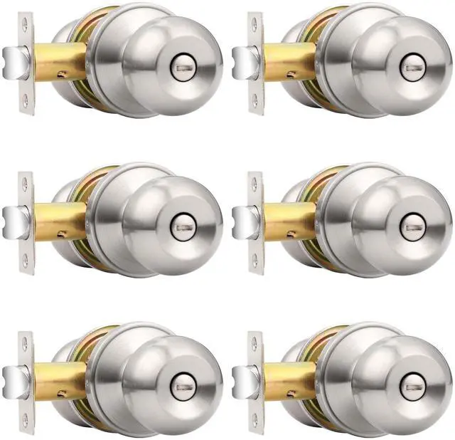 Main image of Privacy Interior Door Knobs Bed and Bath Handle Levers Keyless Brushed Nickel Lockset 6 Pack