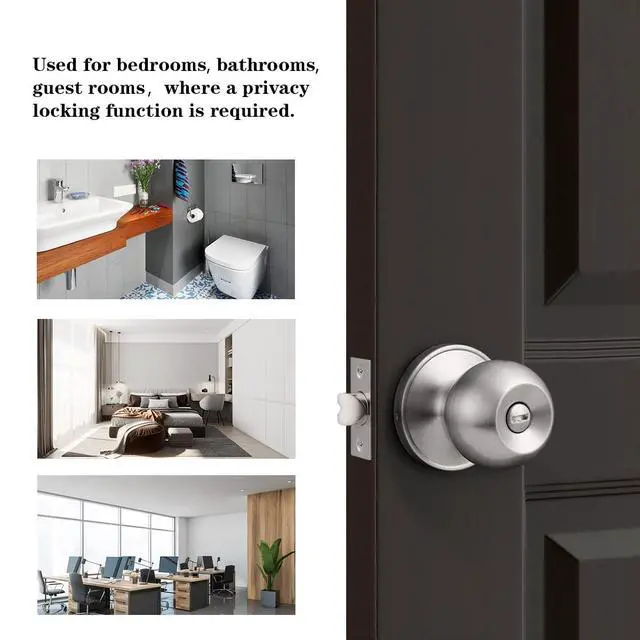Alt view image 3 of 7 - Privacy Interior Door Knobs Bed and Bath Handle Levers Keyless Brushed Nickel Lockset 6 Pack