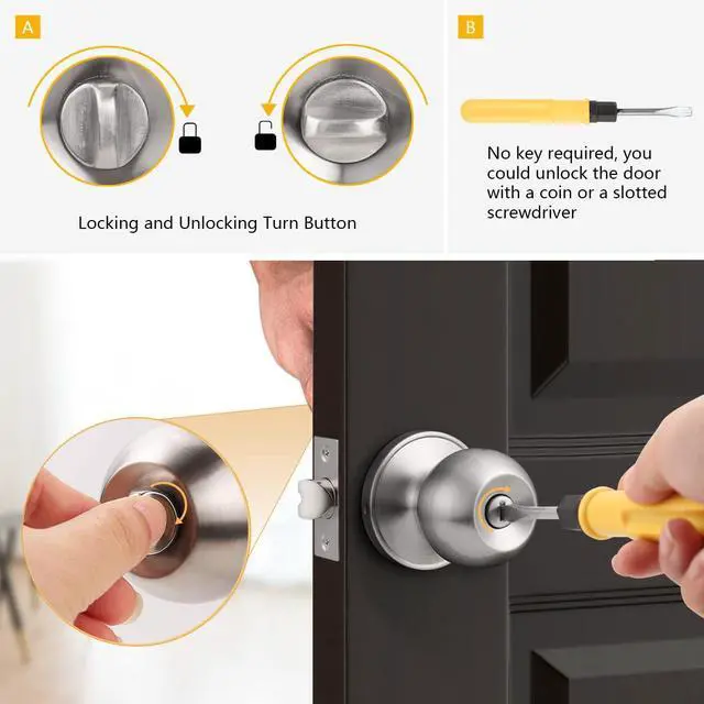 Alt view image 5 of 7 - Privacy Interior Door Knobs Bed and Bath Handle Levers Keyless Brushed Nickel Lockset 6 Pack
