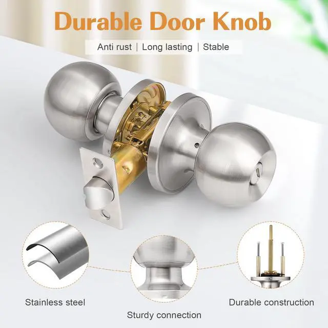 Alt view image 4 of 7 - Privacy Interior Door Knobs Bed and Bath Handle Levers Keyless Brushed Nickel Lockset 6 Pack