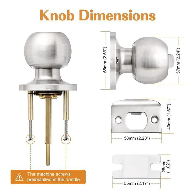 Alt view image 6 of 7 - Privacy Interior Door Knobs Bed and Bath Handle Levers Keyless Brushed Nickel Lockset 6 Pack