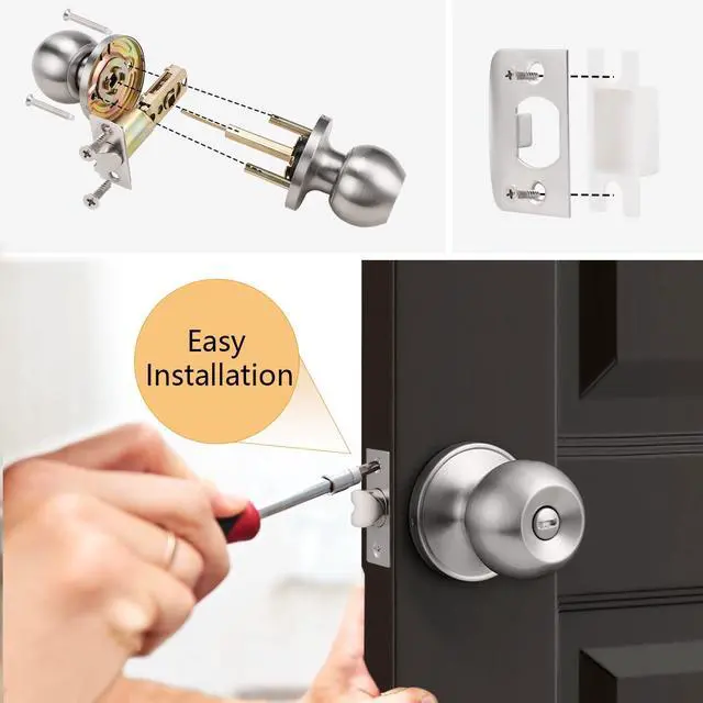 Alt view image 7 of 7 - Privacy Interior Door Knobs Bed and Bath Handle Levers Keyless Brushed Nickel Lockset 6 Pack