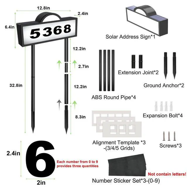 Alt view image 2 of 7 - Solar House Numbers for Outside, 45 LEDs with Cool White or Warm White | Lighted Address Sign for House Yard, IP65 Waterproof Solar Powered Address Sign with 39inch Tall In Ground or Wall Mounted