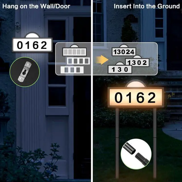 Alt view image 4 of 7 - Solar House Numbers for Outside, 45 LEDs with Cool White or Warm White | Lighted Address Sign for House Yard, IP65 Waterproof Solar Powered Address Sign with 39inch Tall In Ground or Wall Mounted