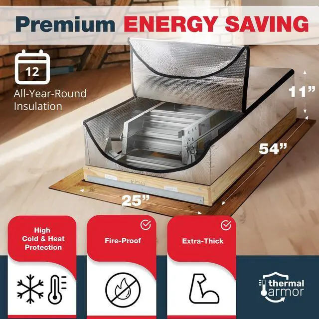 Alt view image 2 of 6 - Energy Saving Attic Stairs Insulation Cover 54x25x11 Extra Thick | Easy-access zipper opening. R-15.6 rated insulation seals pull-down stair, hatch & ladder gaps against drafts