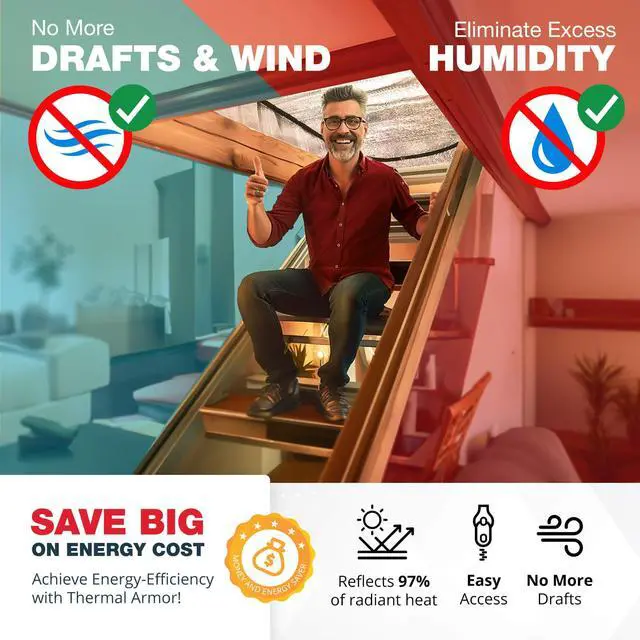 Alt view image 3 of 6 - Energy Saving Attic Stairs Insulation Cover 54x25x11 Extra Thick | Easy-access zipper opening. R-15.6 rated insulation seals pull-down stair, hatch & ladder gaps against drafts